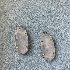 Kendra Scott Elle Drop Earrings Silver with White Glass -- Used but Like New